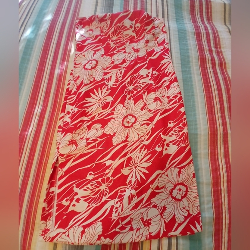 Express Strapless Dress in Red and White Floral